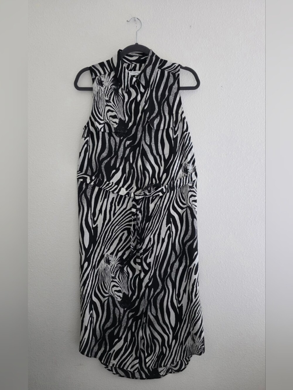 Equipment Black & White Sleeveless Zebra Print Maxi Dress